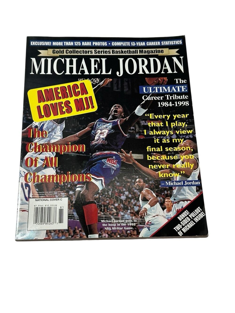 MICHAEL JORDAN GOLD COLLECTORS SERIES BASKETBALL MAGAZINE W/2 SIDED PULLOUT RARE